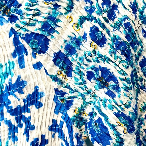 Antica Sartoria Dress Cover Up Blue & White Boho One Size Ruffle Sleeve - Picture 4 of 7